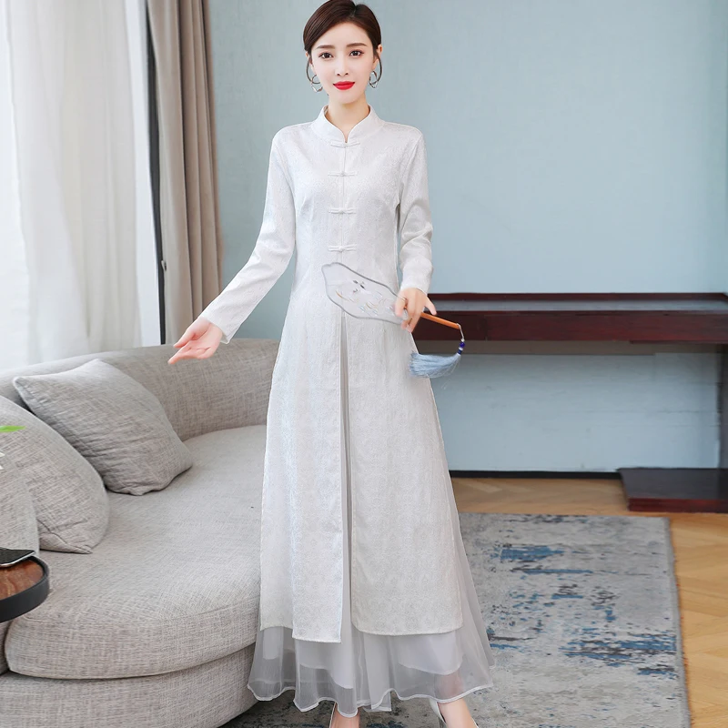 2021 для женщин в стиле ретро Китайский традиционный платье Шелковый шифоновый