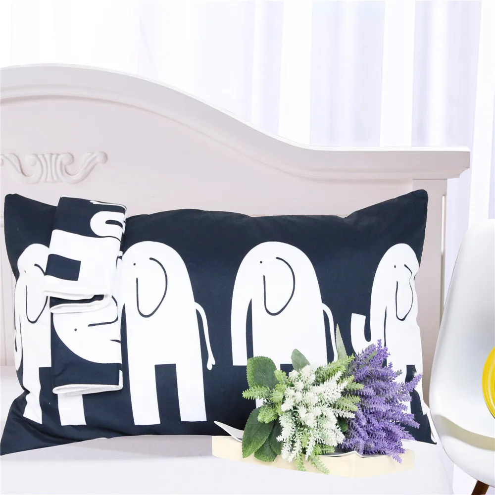 Черное хлопковое сатиновое детское пуховое одеяло с 3D принтом слонов Комплект