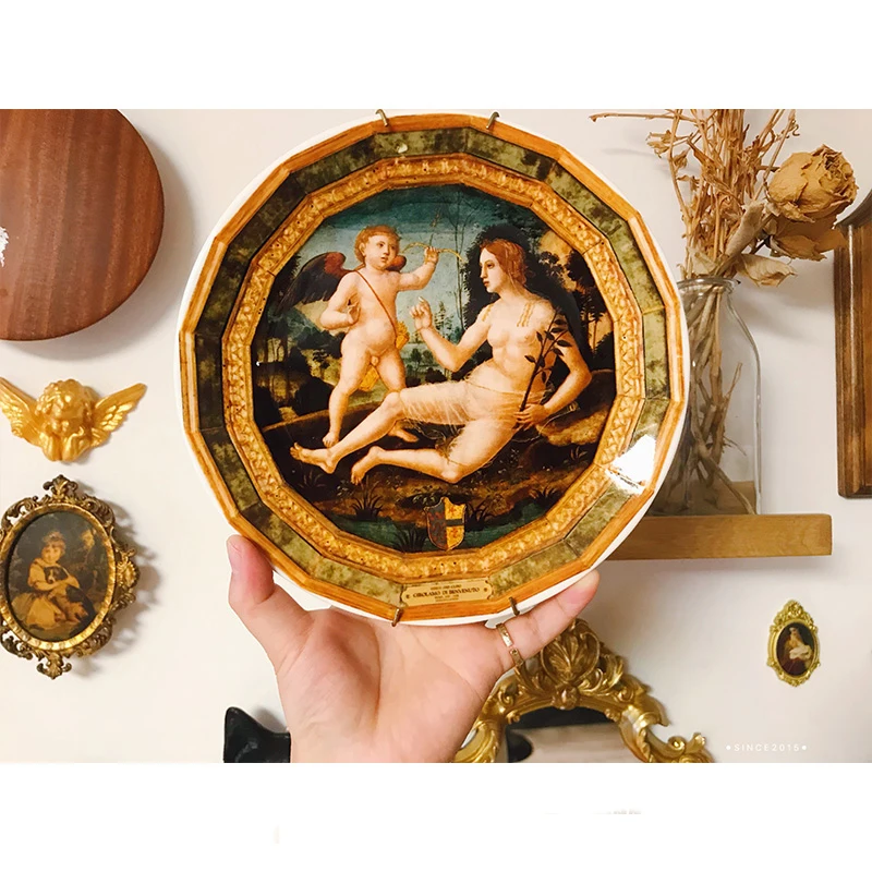 Оригинальная керамическая декоративная тарелка в стиле ретро с Купидоном и