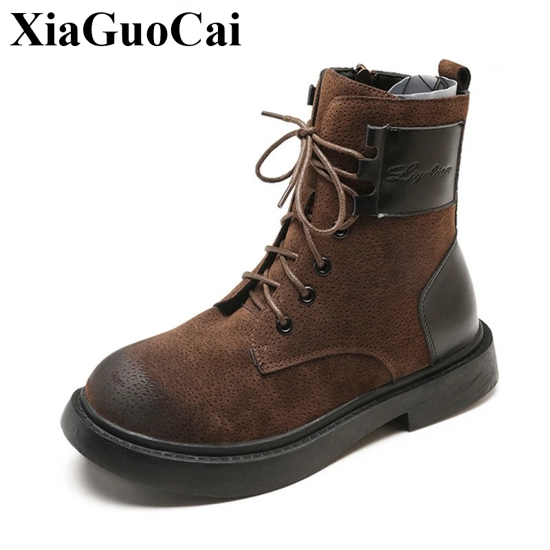 Рабочие ботинки в стиле ретро женская повседневная обувь однотонные ботильоны