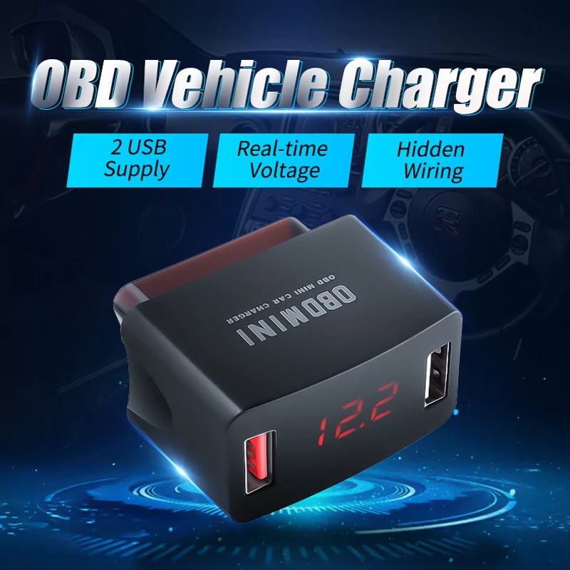 

Автомобильное зарядное устройство OBD, прочный ABS OBD Мини двойной USB разъем зарядного устройства с дисплеем напряжения