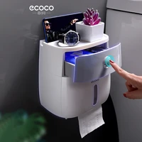 ecoco double layer tissue box wall mounted bathroom waterproof toilet paper holder storage box napkin roll dispenser organizer