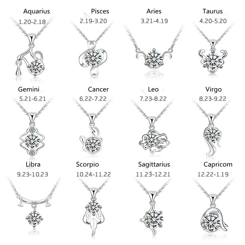 

Звезда с серебристым покрытием Знак зодиака ожерелье 12 созвездий с украшением в виде кристаллов камень кулон ожерелье для женщин блестящие...