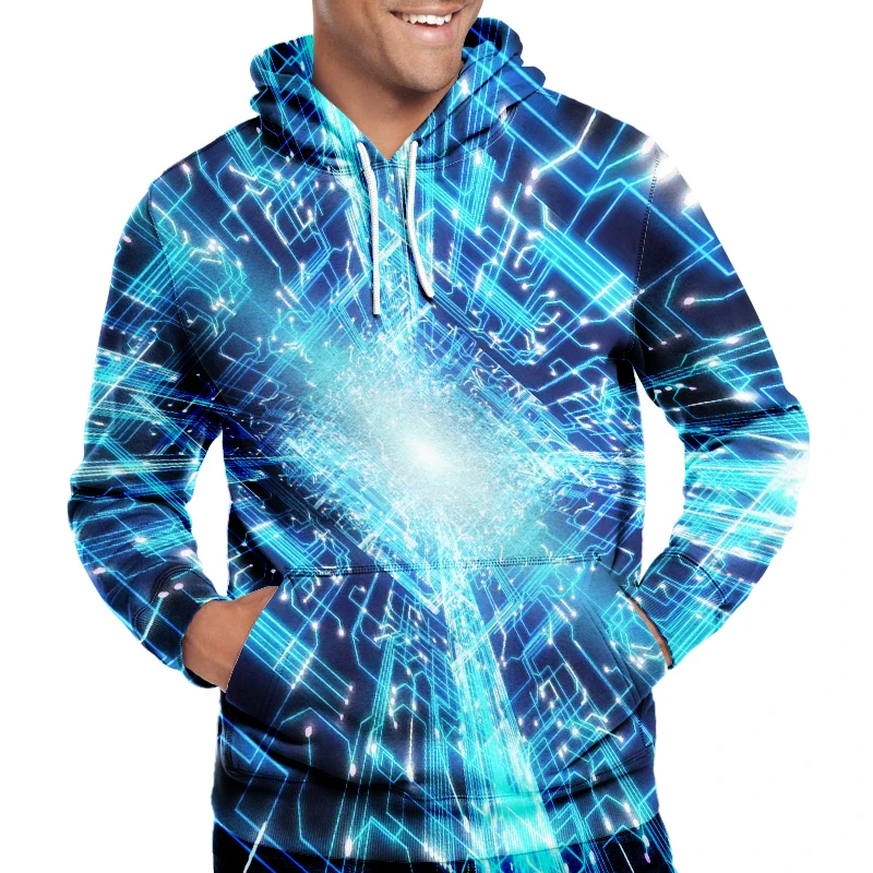 Мужская толстовка с капюшоном 3D принтом интернет будущее|Мужские толстовки и