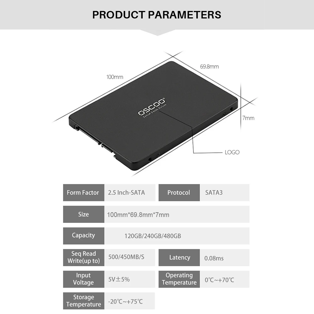 

OSCOO SSD-001 TLC 2258XT 2.5inch SATA3 SSD 120GB/240GB/480GB Solid State Drives Hard Disk For Laptop