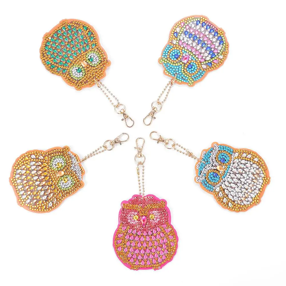 

5pcs DIY Full Drill Keychain Decoration Lightweight and Delicate Diamond Painting Special Shaped Cute Owl Keychain Jewelry