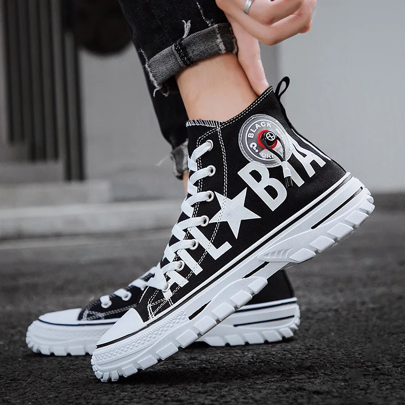 2019 New Men Shoes Fashion Sneakers Canvas Oxfords Breathable High-top Lace-up Casual Platform Plus Size 39-44 | Обувь