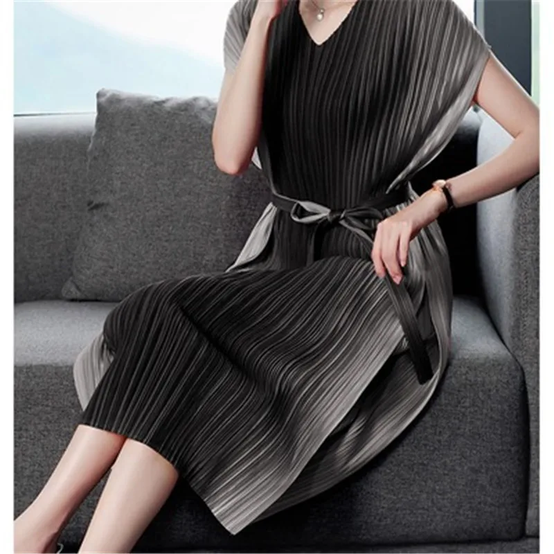 

Miyake/новое платье градиентного цвета, женское летнее модное удобное платье размера плюс, тонкое женское платье выше колена