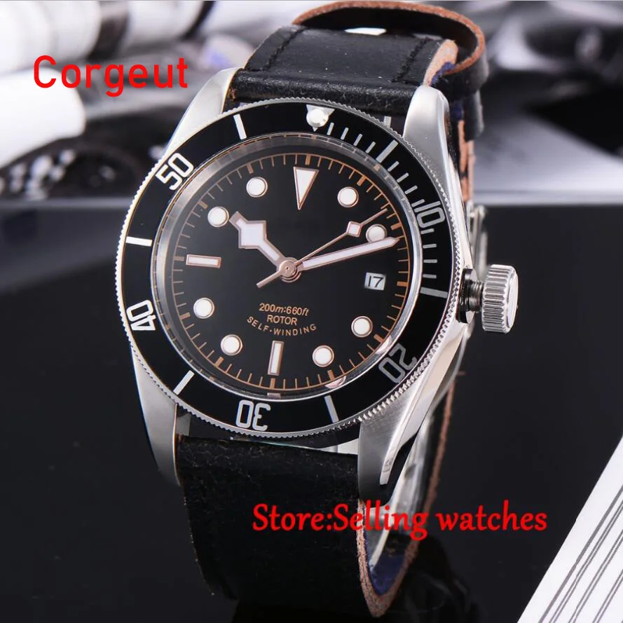 

41mm corgeut black dial luminous Sapphire Glass miyota Automatic mens diving Watch C05