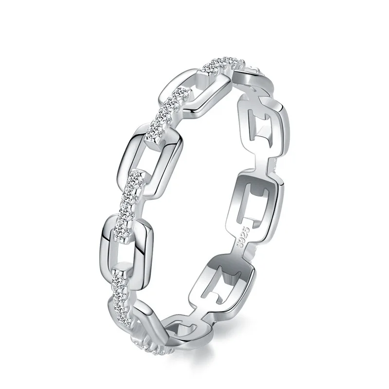 

Sterling Silver Shining Clear Zircon Ring Simple Fashion Women Chain Charm Rings Girl Party Accessories Romantic Wedding Jewelry