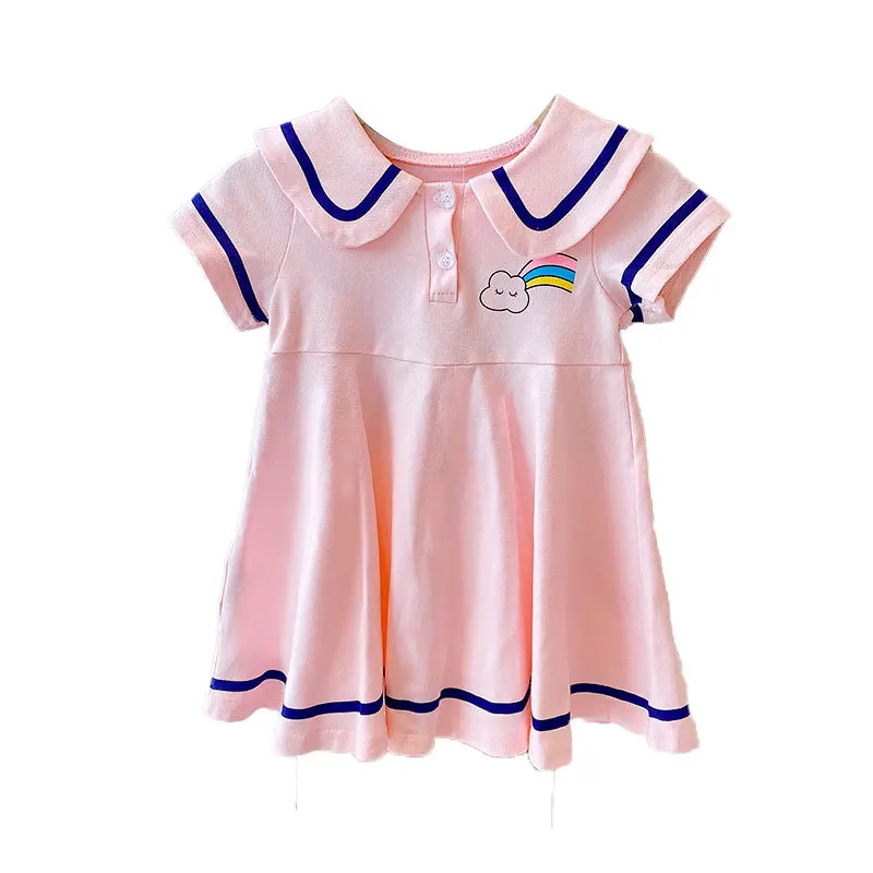 

Summer 2021 New Arrivals Girls Short Sleeve Sailor Collar Print Cartoon Rainbow Cute Princess Dress 18M-6T