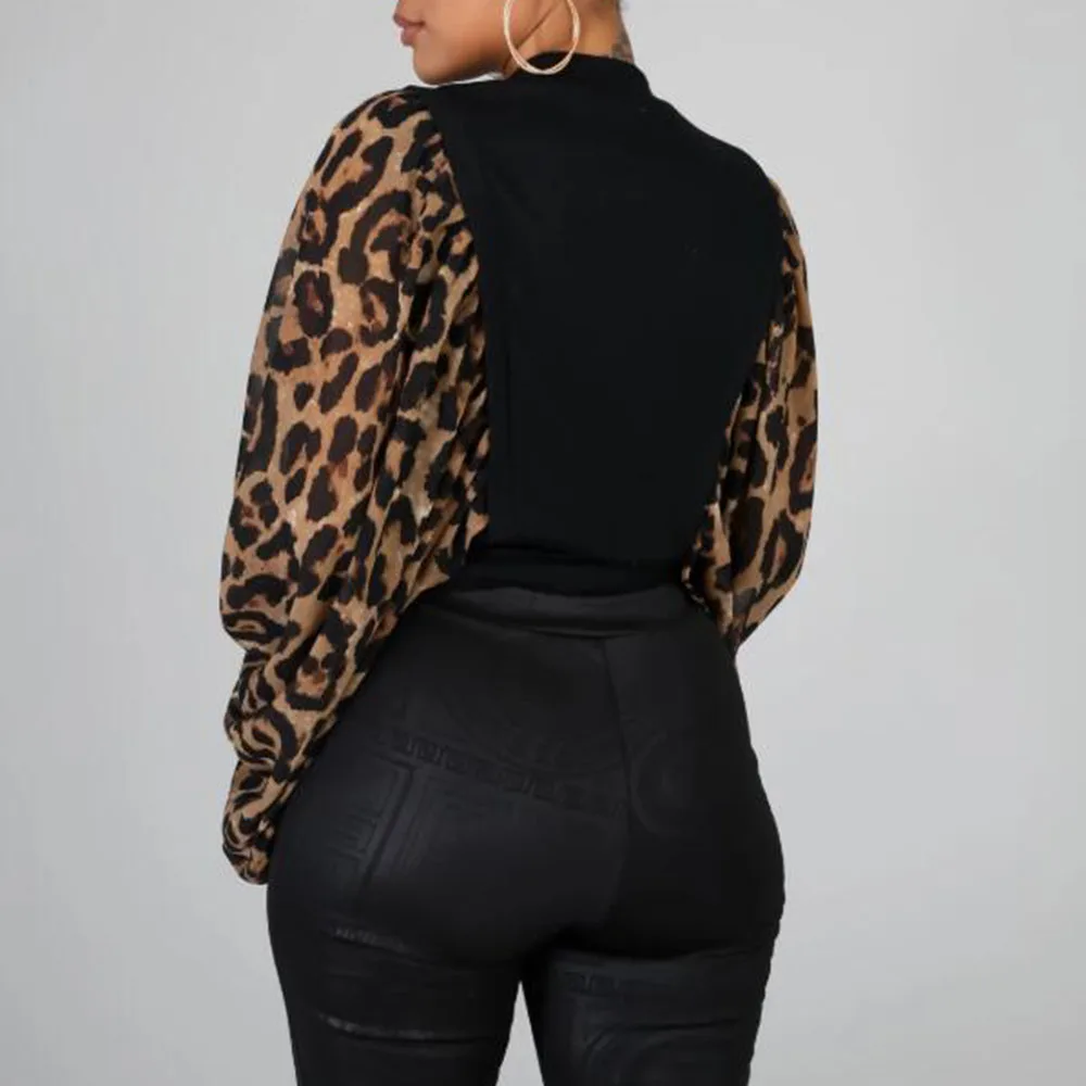 Женская вечерняя блузка с леопардовым принтом Повседневная облегающая рукавами