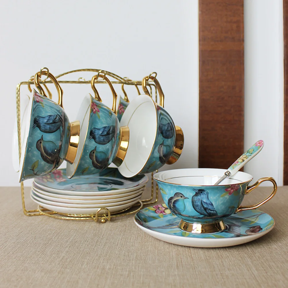 

Ceramic Coffee Cup Saucer Spoon Set Camellia Decor Pattern Tea Cup Porcelain Tea Set Advanced Teacup Cafe Espresso Cup