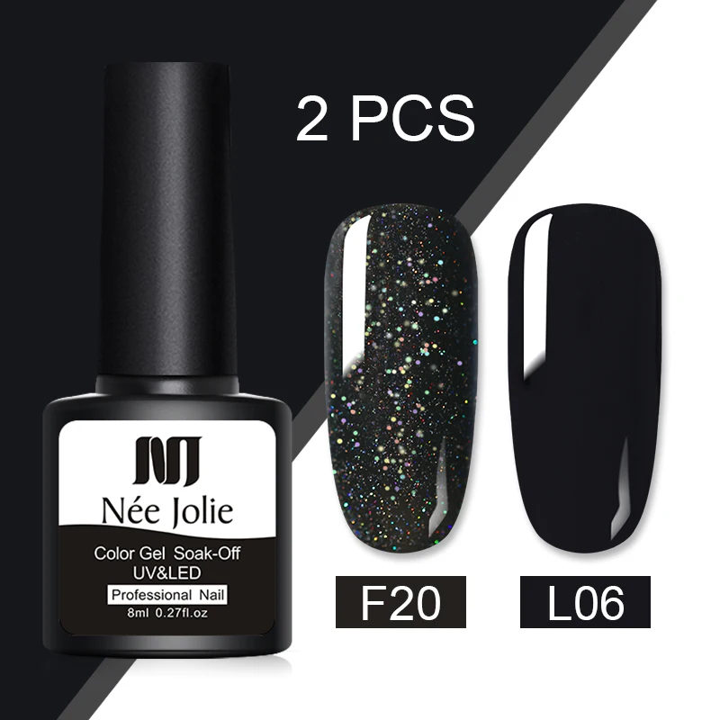 2pcs set 9 NEE JOLIE, 60 цветов, 8 мл, Гель-лак для ногтей, СВЕТОДИОДНЫЙ УФ-гель для ногтей, серый, красный, розовый, лак для ногтей, гибридный гвоздь, Гель-лак - Цвет: 2pcs set 9