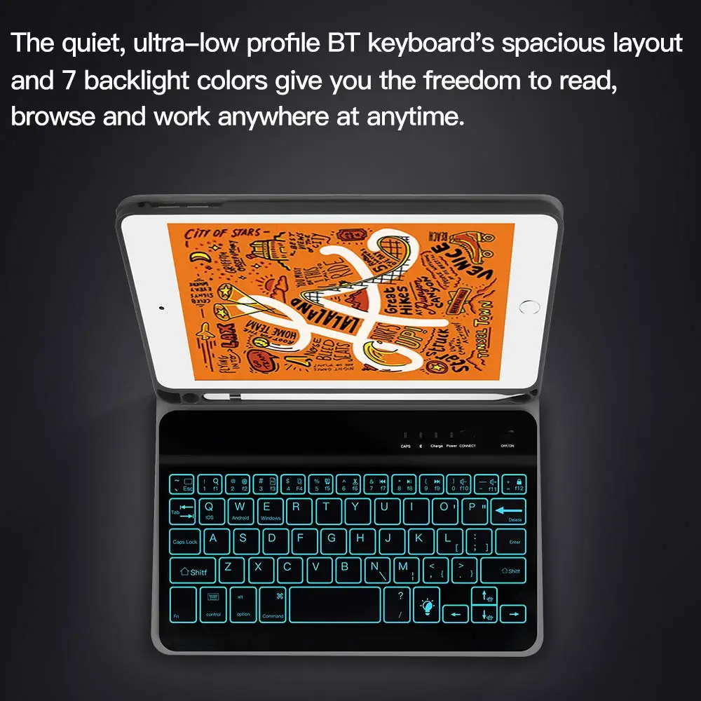 

Spanish Russian backlit Keyboard Case for iPad 7th 10.2 2019 W pencil holder Cover funda for iPad 7th Spanish Russian Keyboard