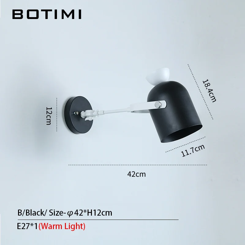 Spec-F-Black Современный светодиодный настенный светильник BOTIMI с металлическим абажуром для спальни, деревянные настенные бра для чтения, регулируемые прикроватные светильники - Цвет абажура: Spec-F-Black