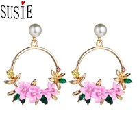 love susie ladies earrings flower alloy fashion pearl jewelery party wedding sweet accessories elegant women earrings