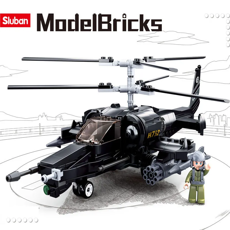 Конструктор SLuban 0752 серии военного самолета модель оружия вертолета строительные