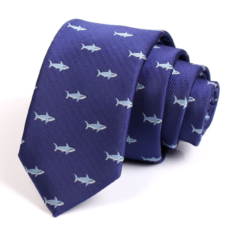 Новые синие галстуки 6 см с принтом рыбы для мужчин деловой костюм галстук