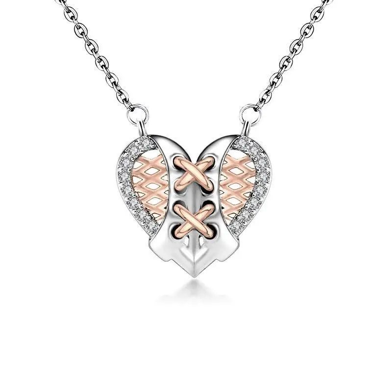 

Fashion New Two-Color Electroplating Lattice Diamond Pendant Necklace Men And Women Heart-Shaped Clavicle Necklace Jewelry 2021