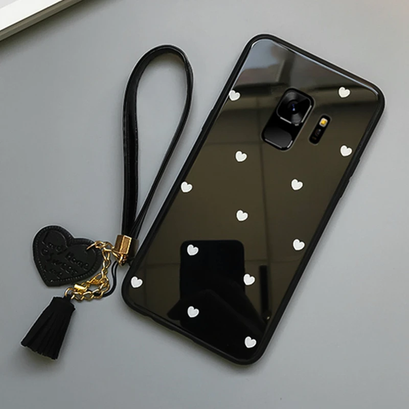 

For Samsung Galaxy s10 s10e s9 s8 plus note 8 9 M10 M20 M30 A6 A7 A8 A9 j4 j6 plus 2018 A20 A30 A50 A70 Heart glass Case & Strap