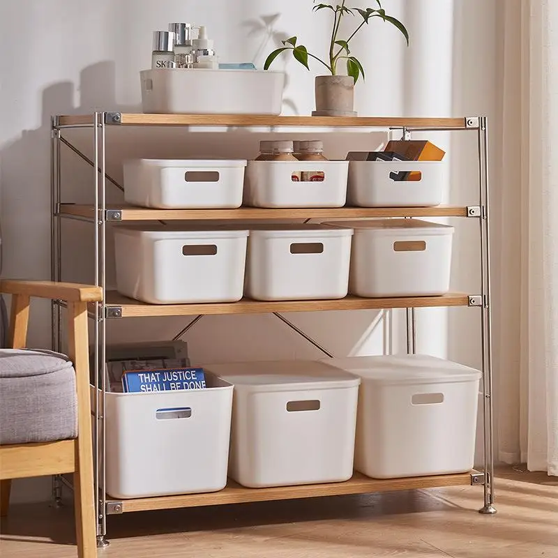 

Bathroom Stackable Lids Shelf Organizer Sundries Storage Boxes Waterproof Dust-proof Pantry Toy Snack Bin Large Basket Household