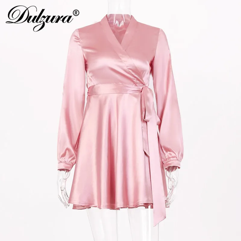 Dulzura винтажное Винтаж атласное Атлас женское пояса с запахом платье платья