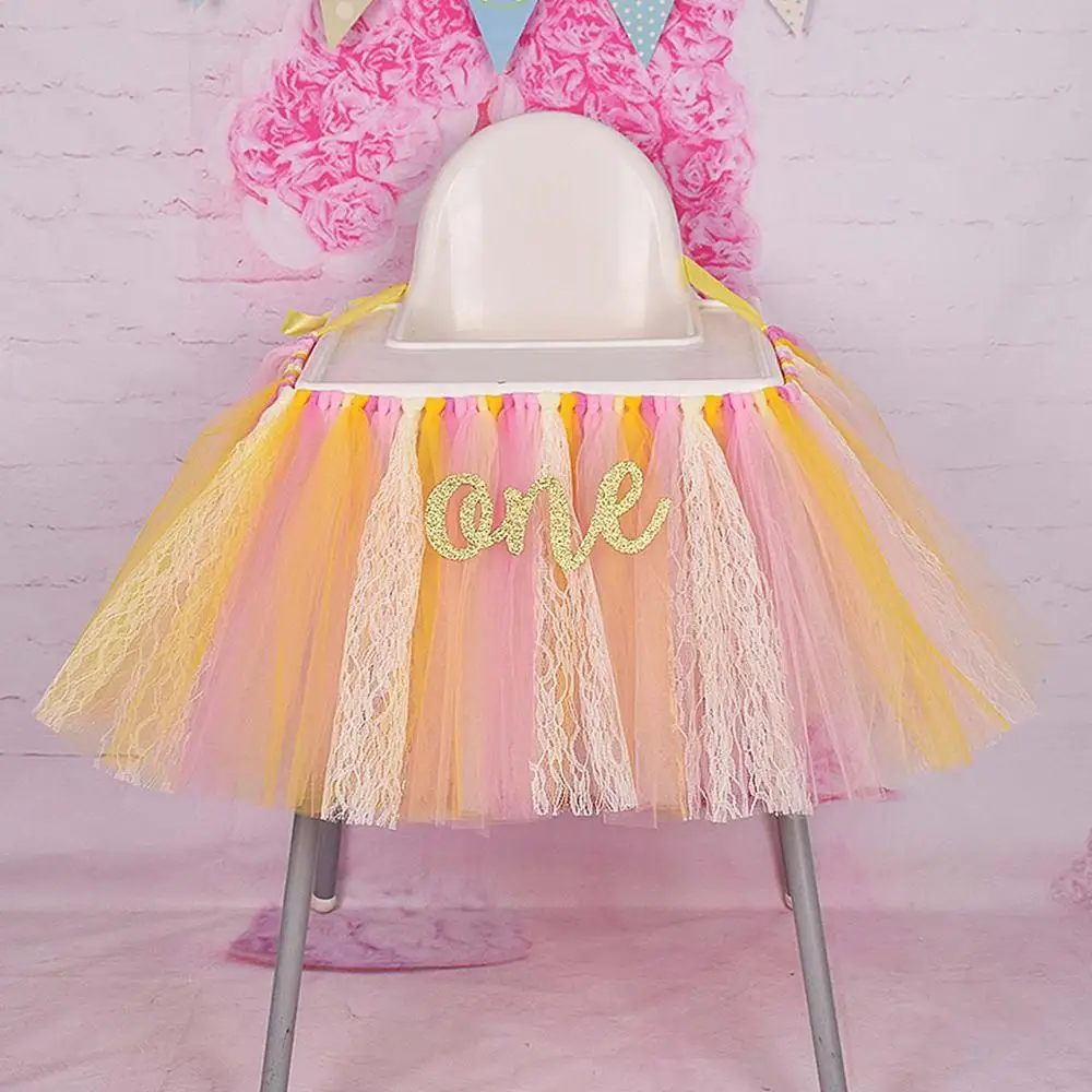 Желтый розовый кружевной Детский стульчик юбка пачка для маленьких девочек День