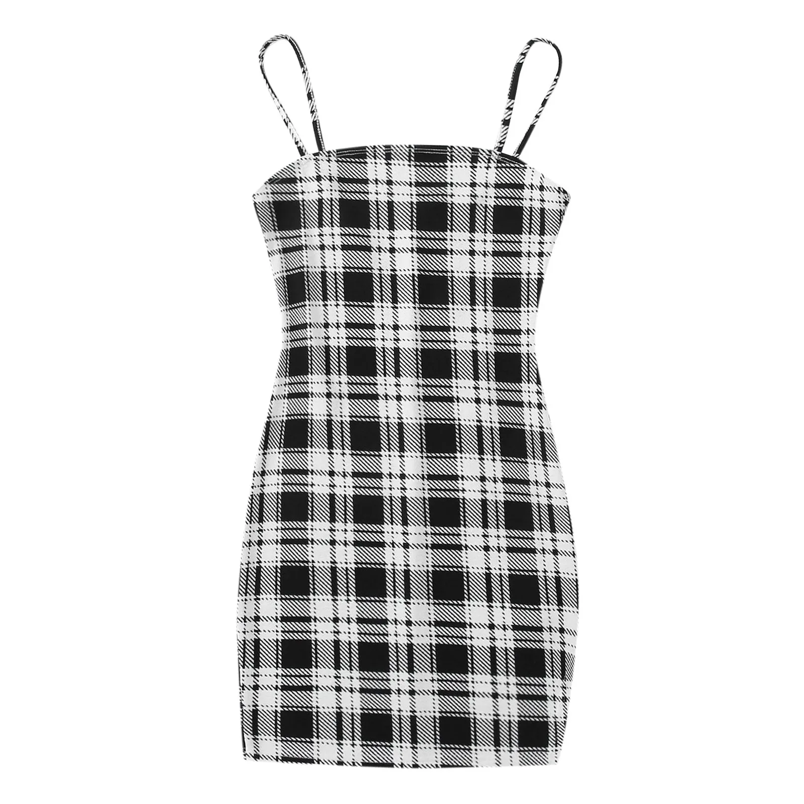 

2021 Dresses for women Vestidos de mujer casual Womens Dress Plaid Printing Drees Knee-Length Sleeveless Draped Dress