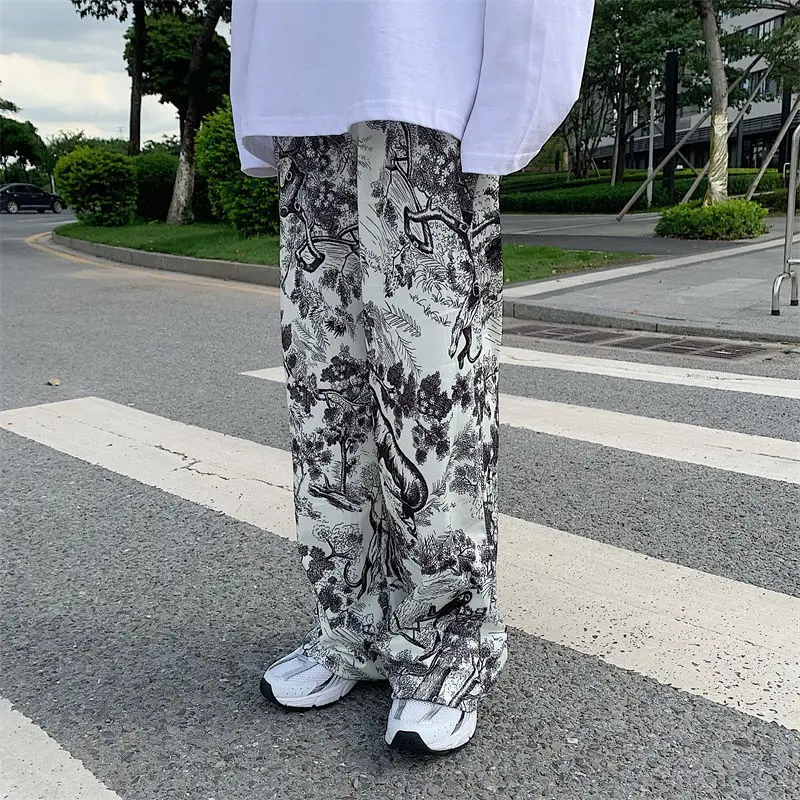 

women Chinese Streetwear Ink Painting Wide Leg Pants Women Harajuku Tie Dye Print Korean Style High Waist Pants Women Trousers