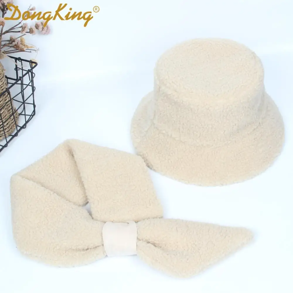 

Women Winter Suede Fleece Reversible Bucket Hat Scarf Suit Double-Sided Warm Fur Panama Caps Outdoor 5 Colors
