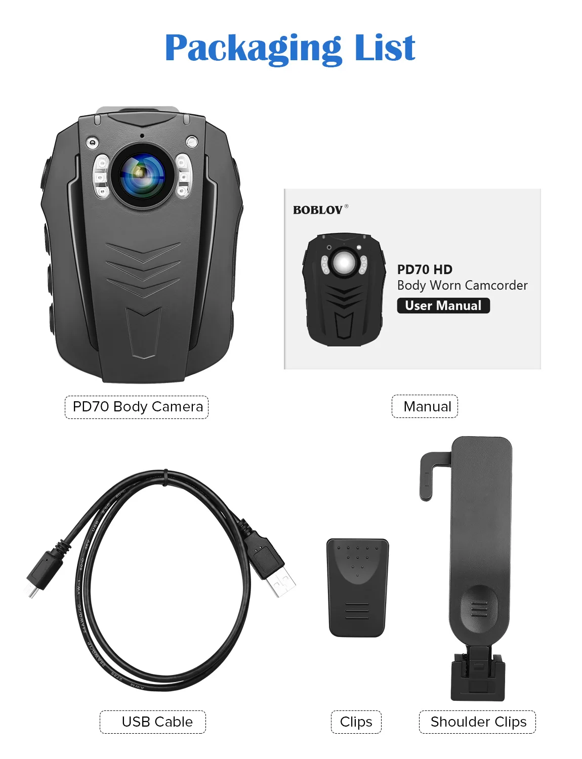 

BOBLOV PD70 64GB WiFi Police Camera 1296P Wearable Body Cameras IR Night Vision Worn Camera Body Audio Recording Mini cam