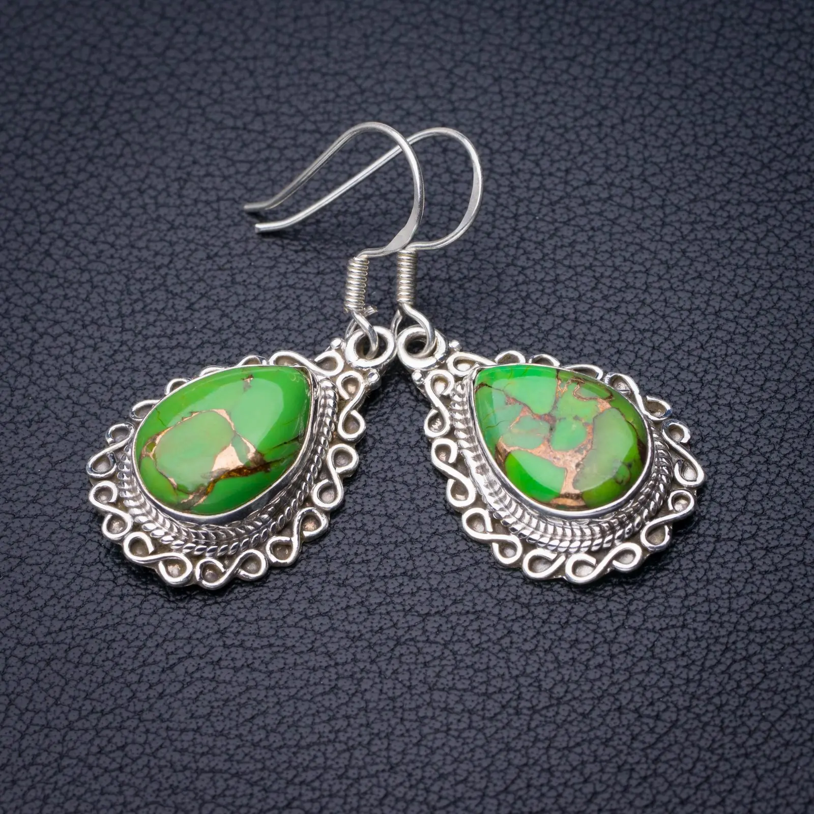 

StarGems Natural Copper Turquoise Handmade 925 Sterling Silver Earrings 1.5" D7885