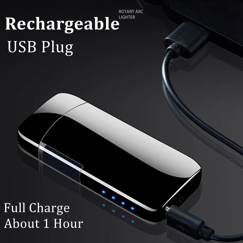 

Metal Electric Rotary Lighter Windproof Dual Arc Rechargeable USB Cigarette Lighter Fingerprint Touch Lighters With LED Power