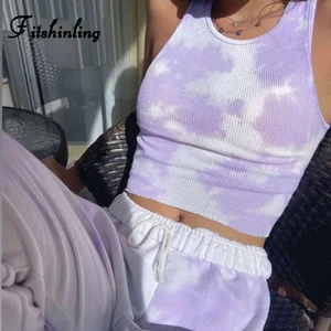 Fitshinling галстук краситель летний укороченный топ женский жилет Модный повседневный Тонкий Топ без рукавов Базовая рубашка для фитнеса цветная майка распродажа