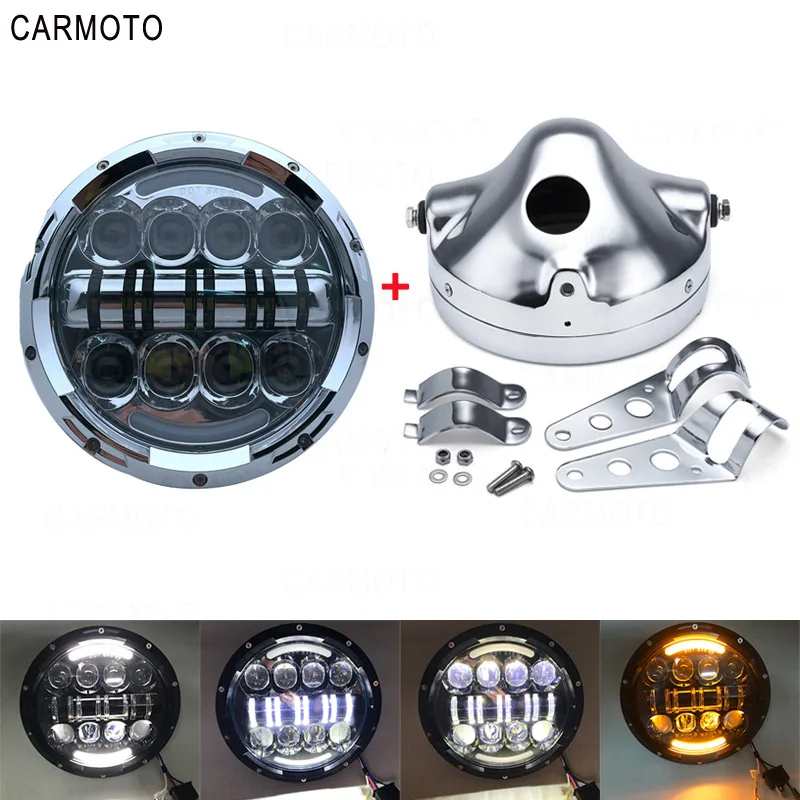 Зеленый 1pcs 7 Inch DOT SAE E9 Motorcycle Headlamp with angle eye Led Headlight 7inch housing bucket trim ring for Touring Electra Glide - Цвет: Зеленый