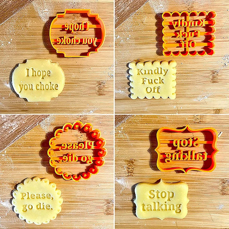 

4 Interesting Biscuit Molds for Baking with Funny Rude and Unruly Phrases DIY Shape Baking Set Suitable for Friends Kitchen