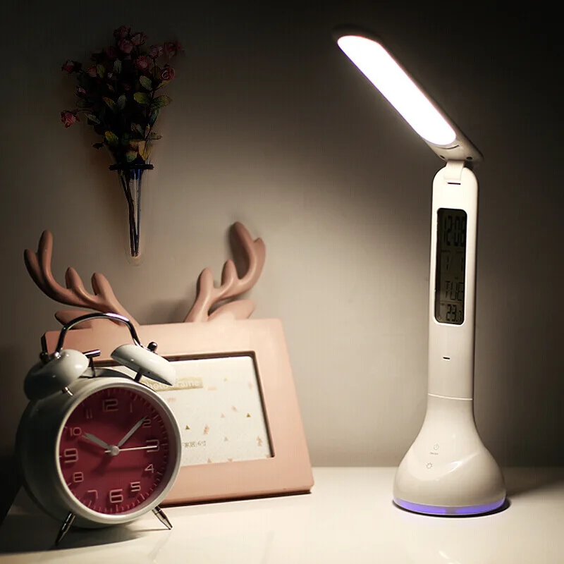 Светодиодный настольная лампа USB светильник с календарем часы сенсорный