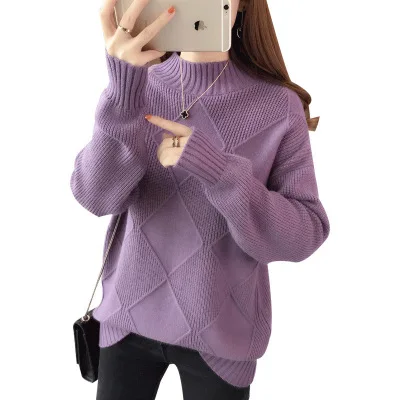 2019 осень зима длинный рукав водолазка женский розовый фиолетовый джемпер свитер