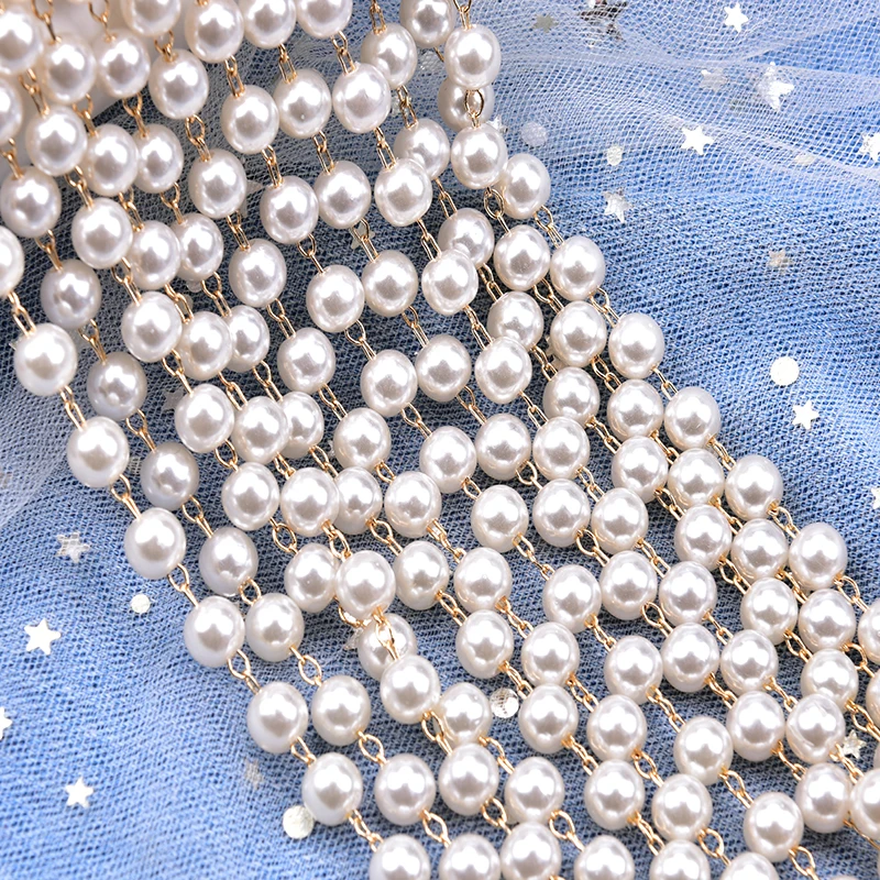 2 метра белая круглая жемчужина Золотая серебряная металлическая цепочка