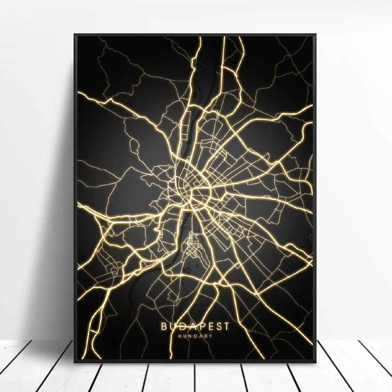 Черно-Золотая холщовая Настенная карта Будапешт Венгрия плакат | Дом и сад