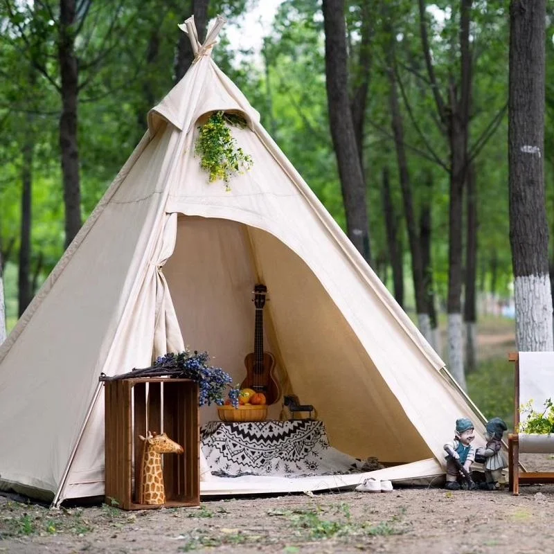 New Arrival 3-4 Persons Hiking Tipi Cotton Canvas Glamping Tent for Sale Large Luxury Family Teepee  Camping Outdoor s images - 6