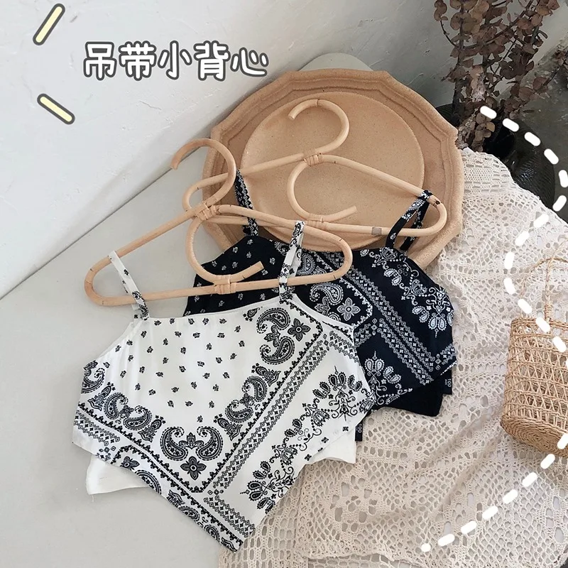 

Girls Korean Sling Tops Camisole Summer Baby Girl Kids Retro Sleeveless Suspender Vest With Slim Fit 2-8Y Children Print Clothes