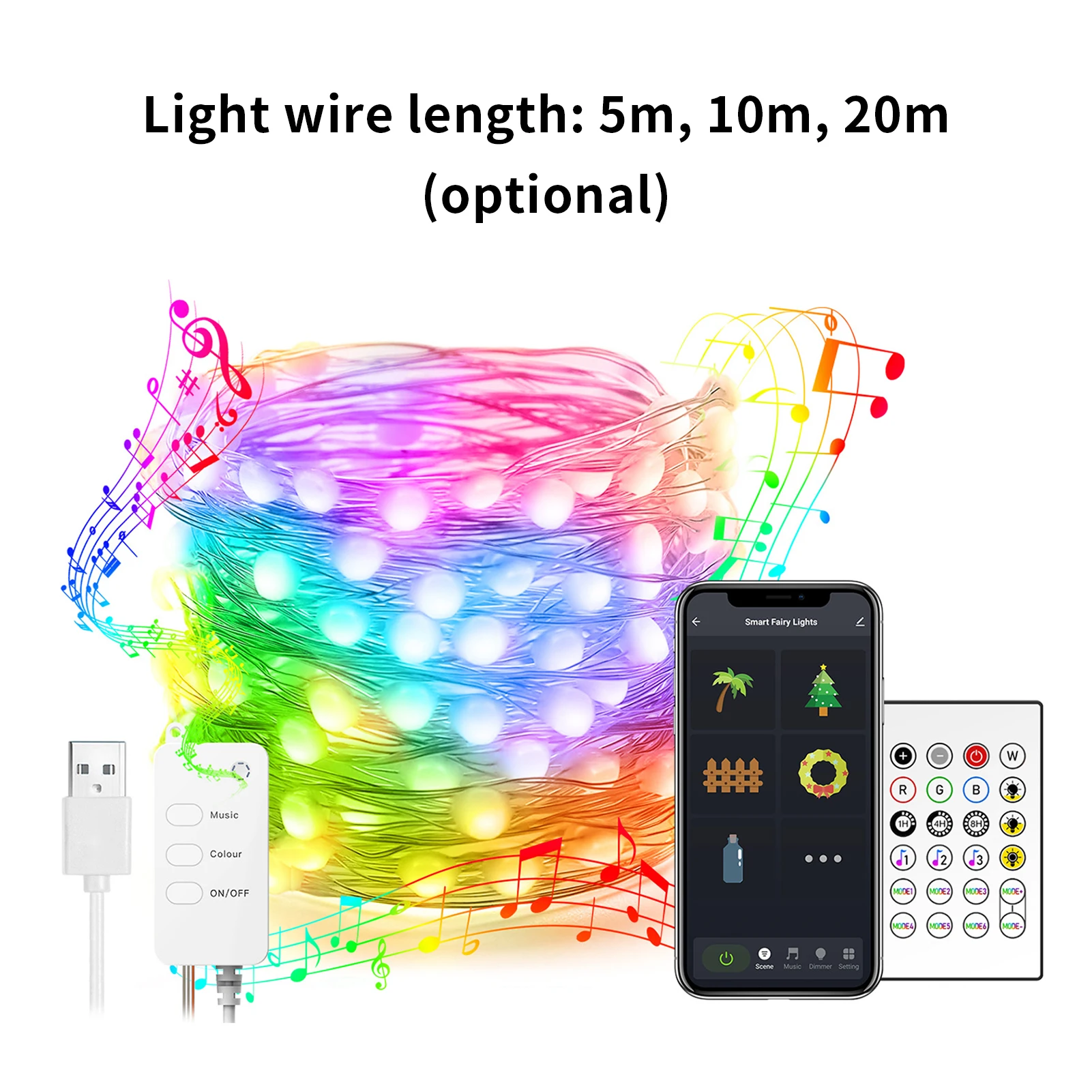 

BT S-mart USB медный провод светодиодная гирлянсветильник 16 миллионов цветов управление через приложение RGB симфония ТВ вечерние Рождество укра...
