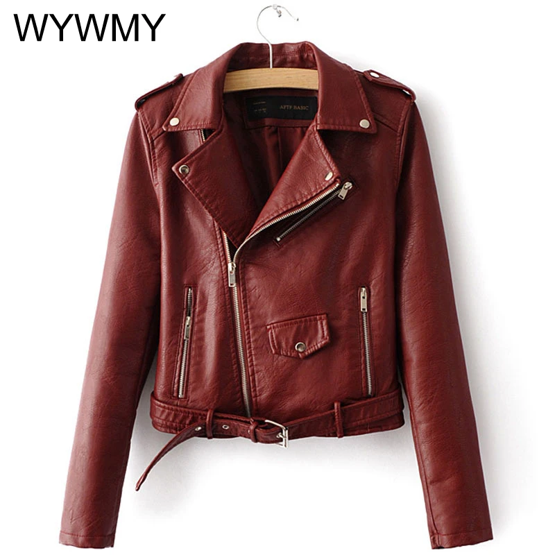 WYWMY Fashion Pu Leather Jacket Women Bright Color Black Motorcycle Coats Short Faux Leather Biker Jackets Soft Coat For Women