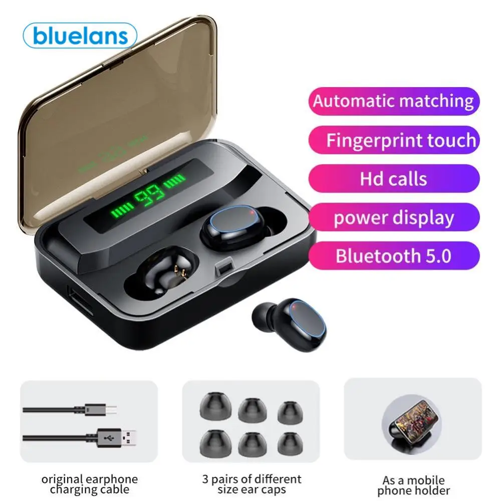 

A2S TWS Rechargeable Wireless Bluetooth 5.0 Earbuds High Quality 8D HiFi Heavy Bass Earphone with Charging Box for Xiaomi Huawei