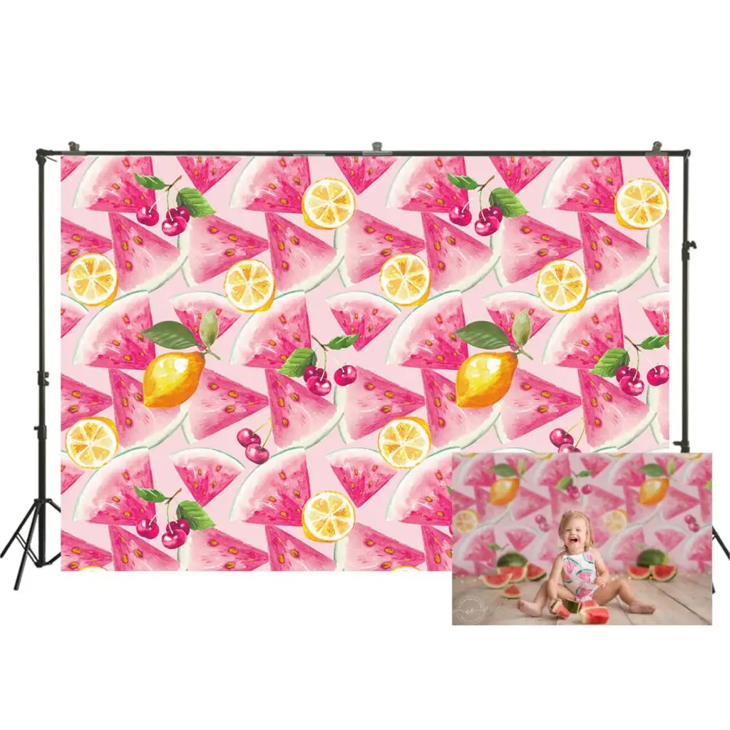 Фон для фотосъемки на день рождения вечерние арбуза и вишни оранжевого цвета