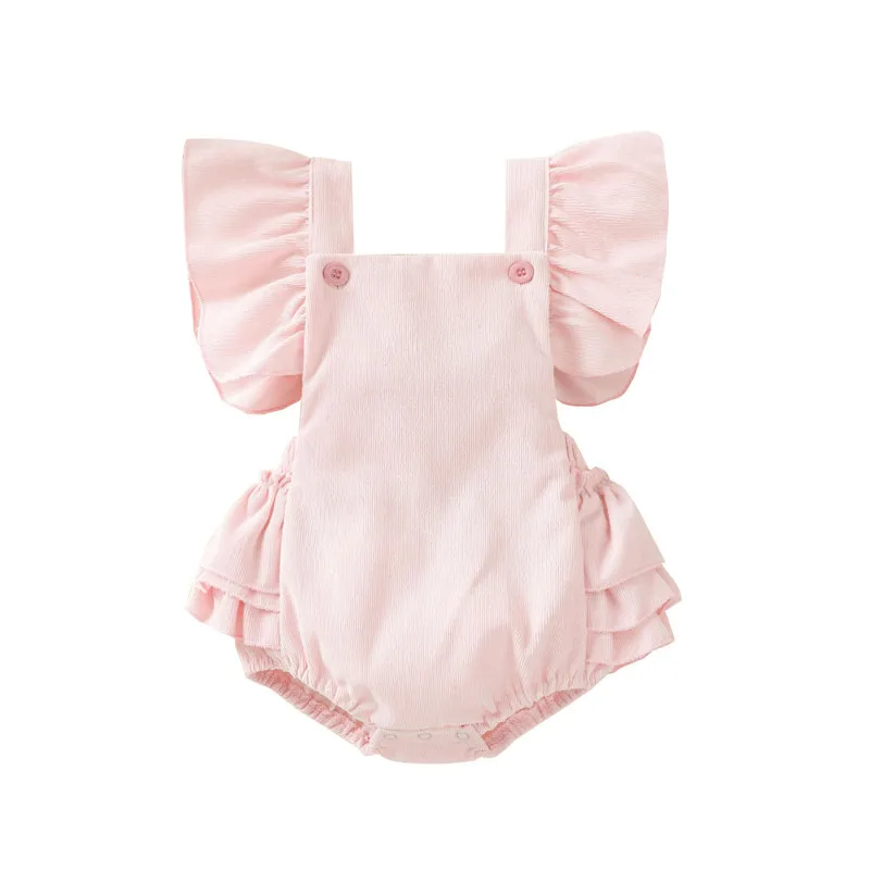 

Cute Newborn Baby Girls Summer Clothes Ruffles Short Sleeve Backless Corduroy Solid Romper Jumpsuits Casual Sunsuits Outfits