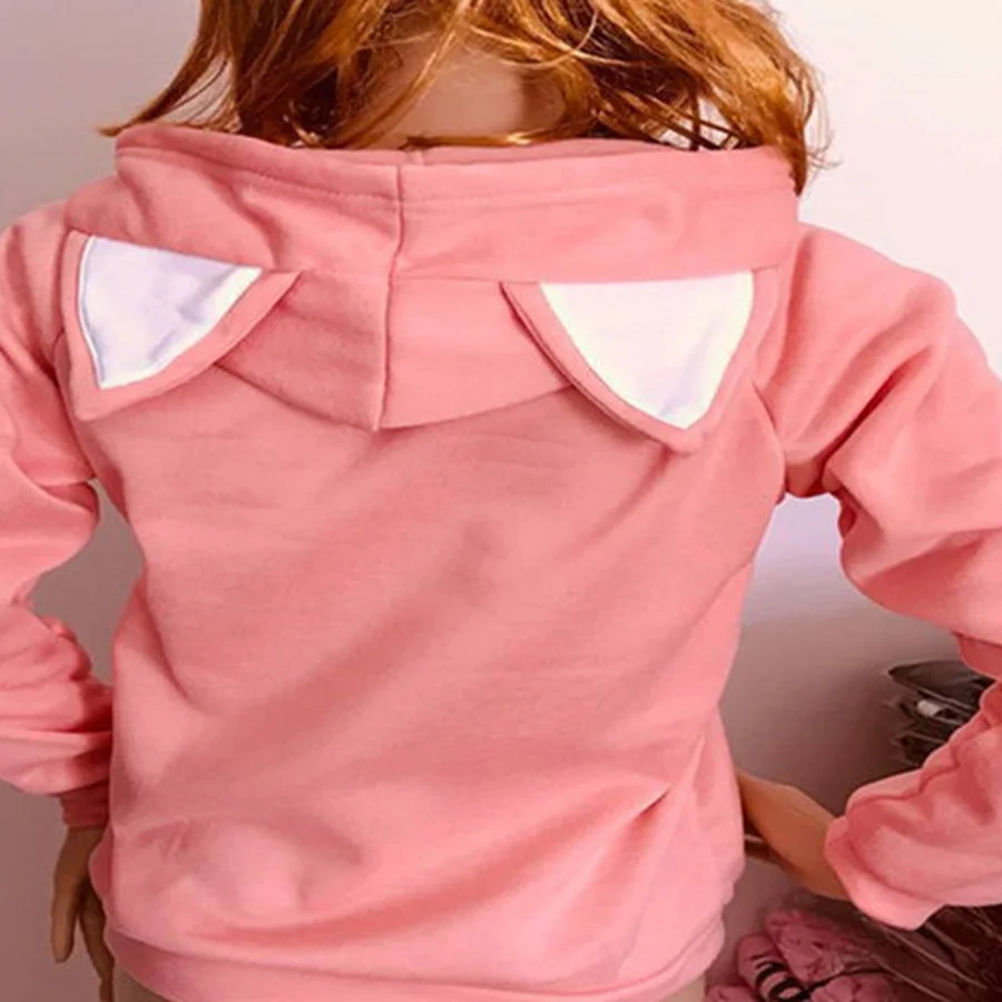 

BoozRey Winter for Women Kawaii Hoodie Fashion Women's Cat Print Commuter Pullover Hooded Stitching Pink Long-sleeved Sweater