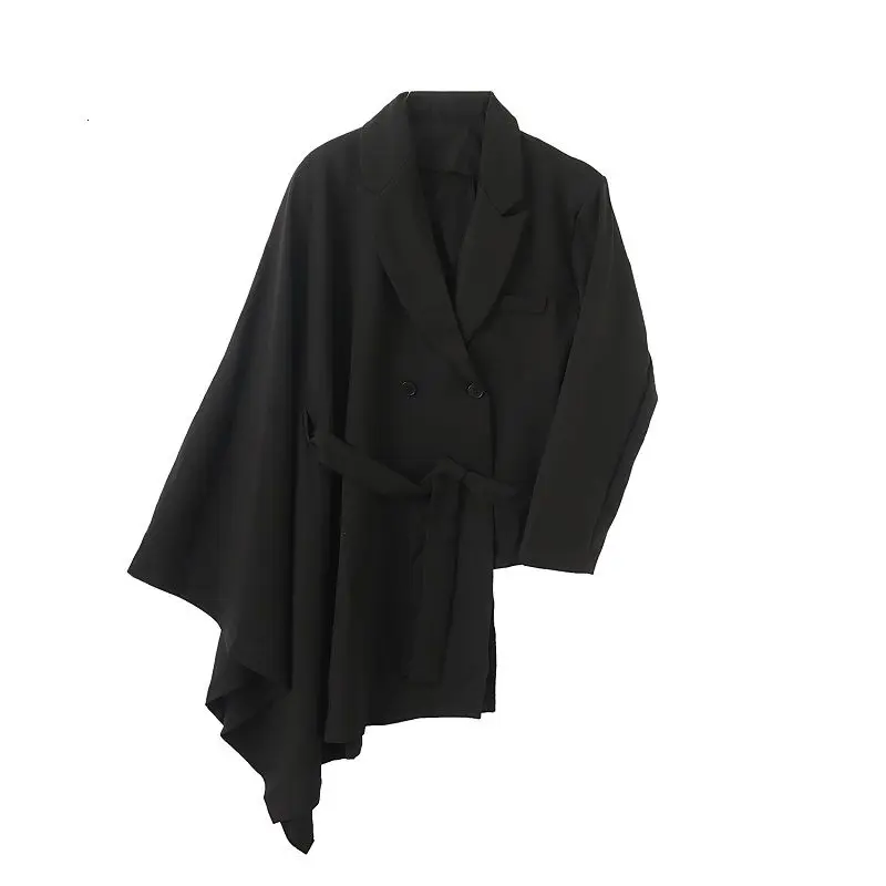 

men's wear personality irregular Creativity fashionable suit coat for couple black white blazers with belt new